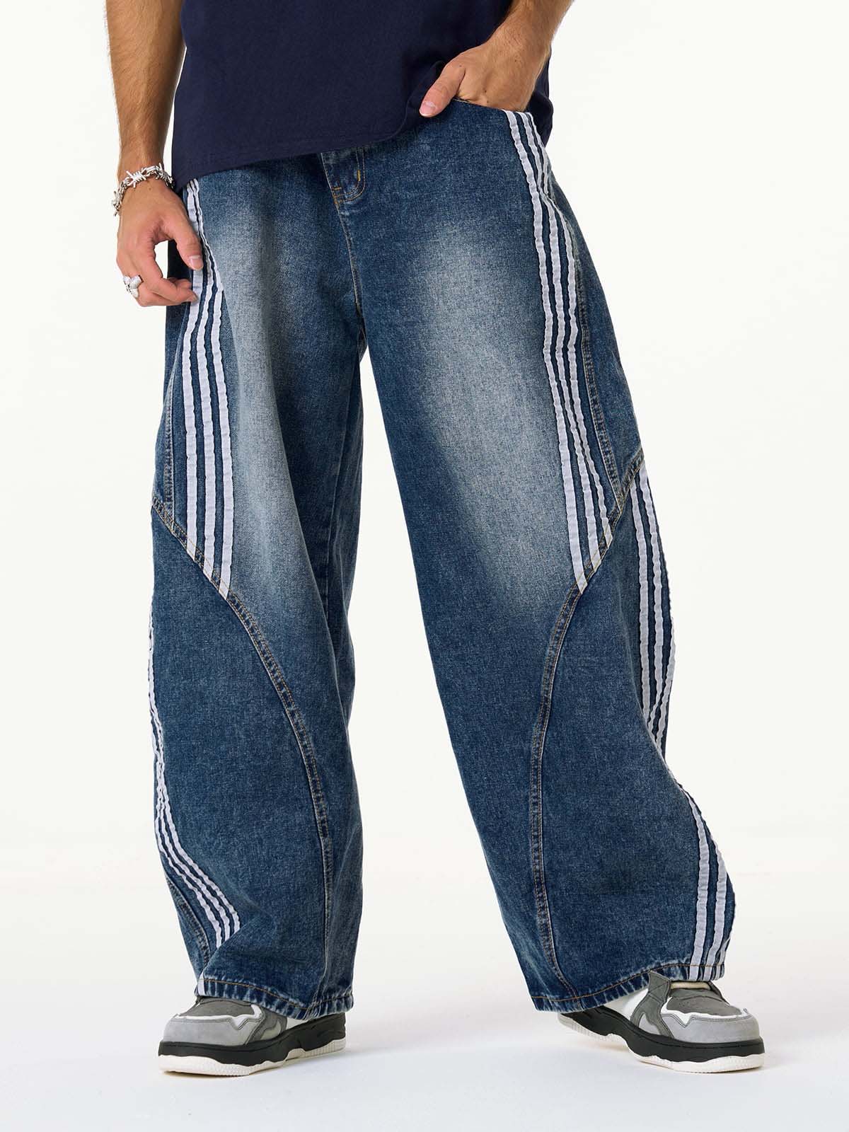 Contrast Side Stripe Denim Barrel Jeans - 2504