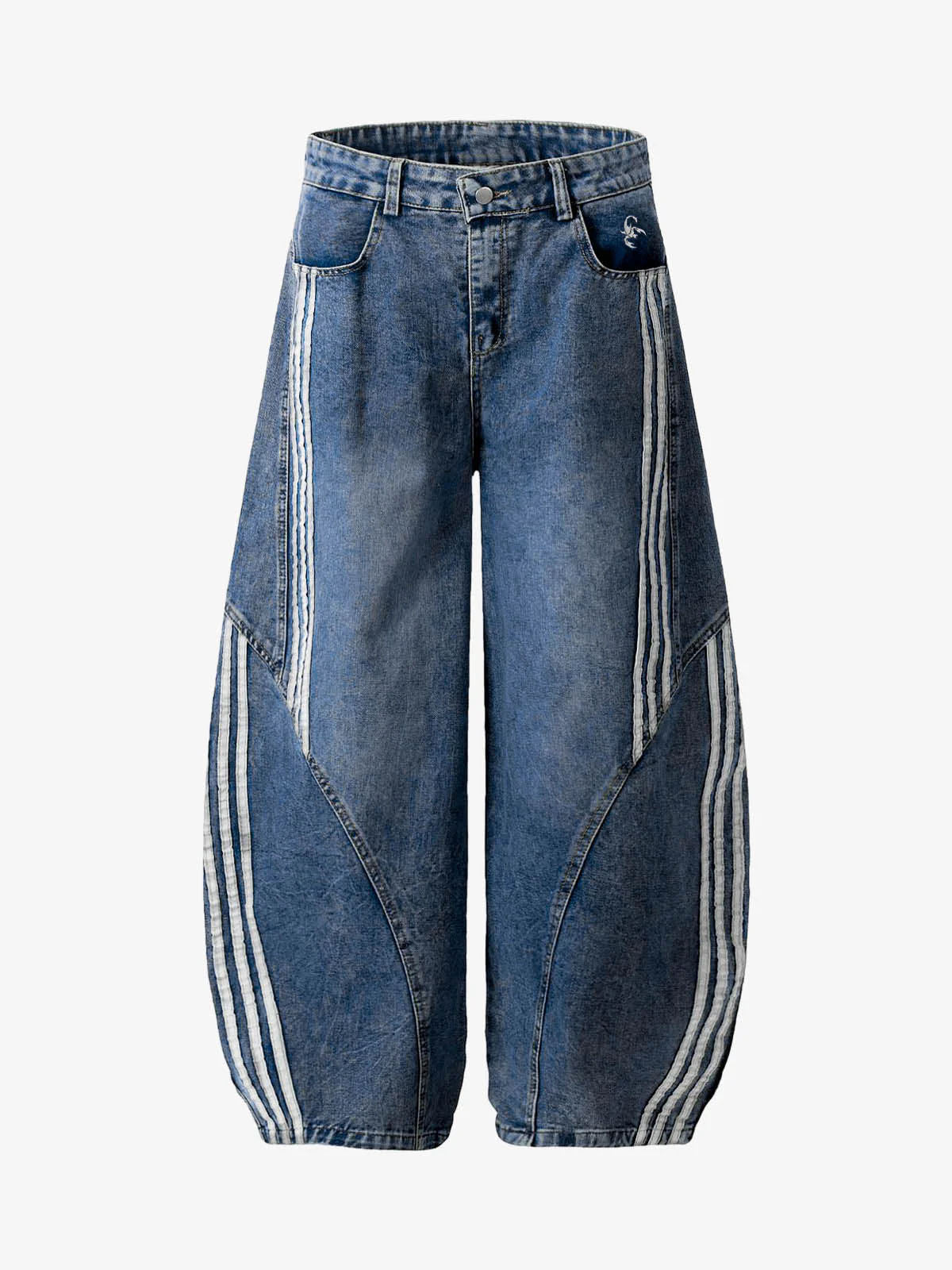 Contrast Side Stripe Denim Barrel Jeans - 2504