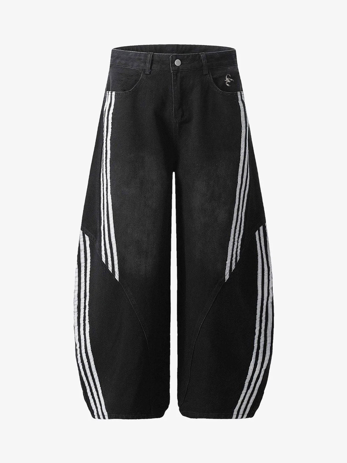 Contrast Side Stripe Denim Barrel Jeans - 2504