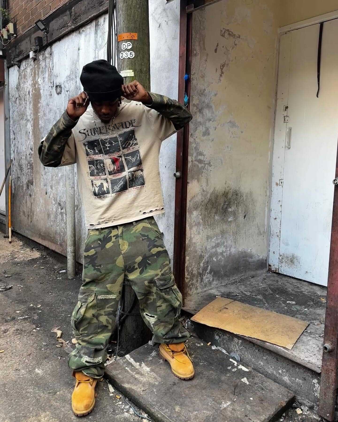 Jersey Distressed Camouflage Double Layered Graphic T-Shirt - 2420
