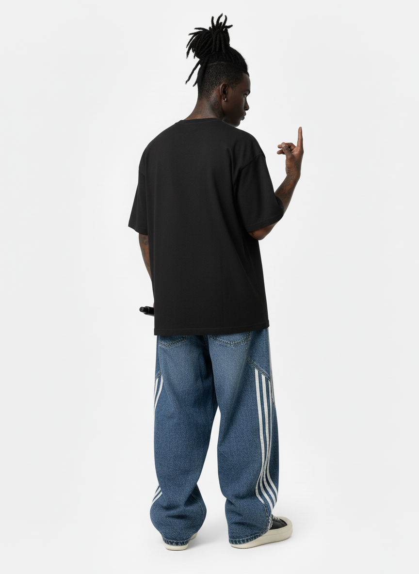 Contrast Side Stripe Denim Barrel Jeans - 2504