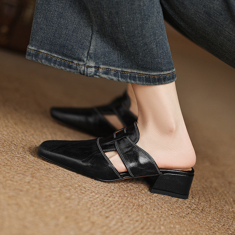Ivora Genuine Leather Mules